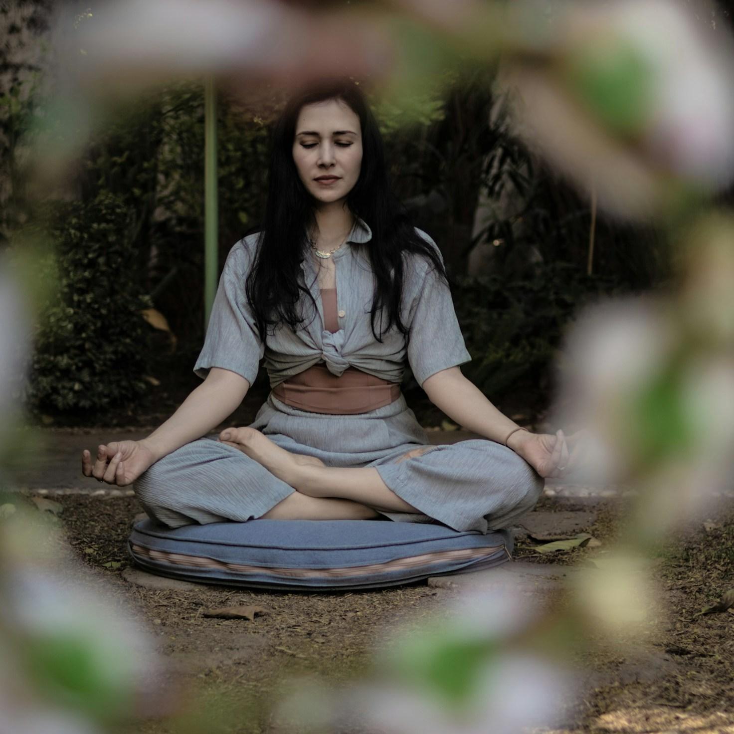Meditation practice space with cushions arranged in circle
